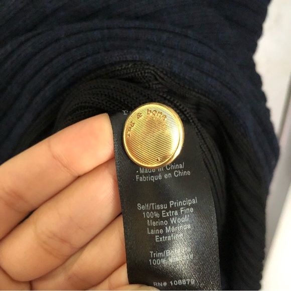 Rag & Bone Ribbed 100% Extra Fine Merino Wool Gold Button Sweater Top - 2XS - Picture 8 of 12